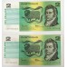 AUSTRALIA 1985 . TWO 2 DOLLAR BANKNOTES . JOHNSTON/FRASER . CONSECUTIVE FOUR